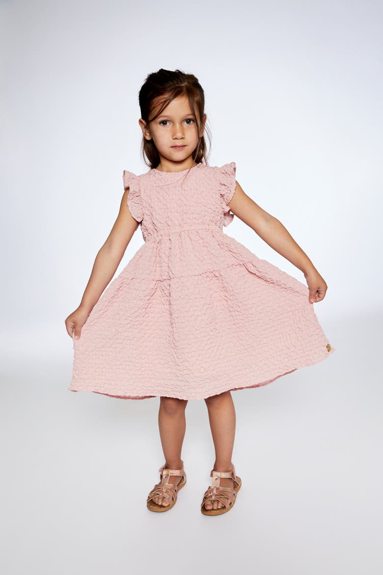 Little Girl's Textured Poplin Dress Silver Pink, Alternate, color, Silver Pink