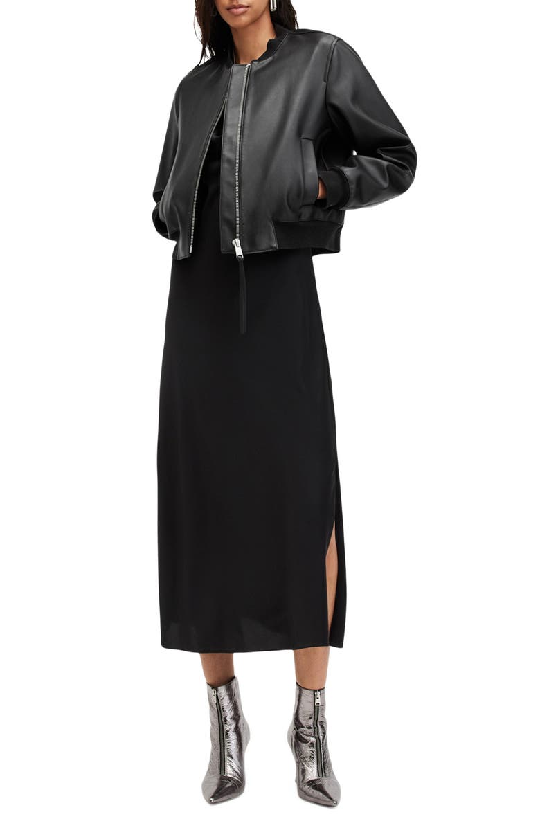 AllSaints Orten Desserto Faux Leather Bomber Jacket, Alternate, color, Black