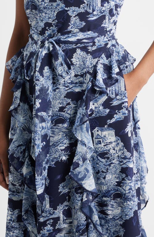 Eliza J Landscape Print Sleeveless Midi Dress In Blue
