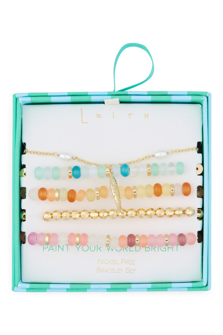 5-Pack Beaded Assorted Bracelets, Main, color, RAINBOW MULTI- GOLD