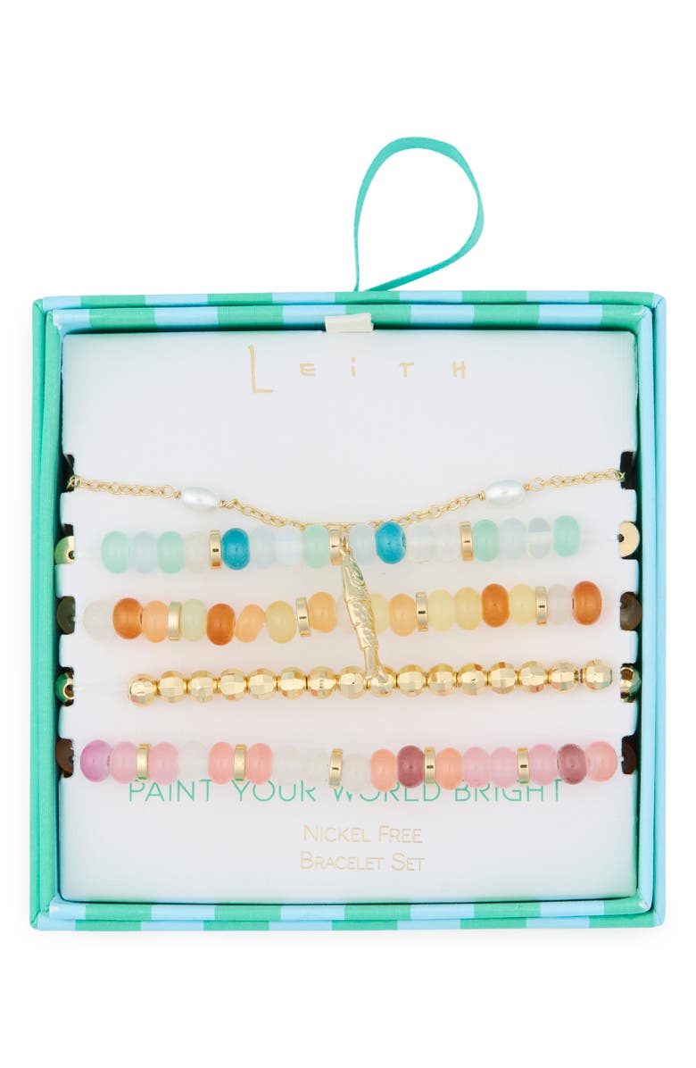 Leith 5-Pack Beaded Assorted Bracelets, Main, color, Rainbow Multi- Gold