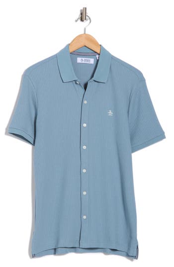 Original Penguin Jacquard Short Sleeve Button-front Shirt In Blue
