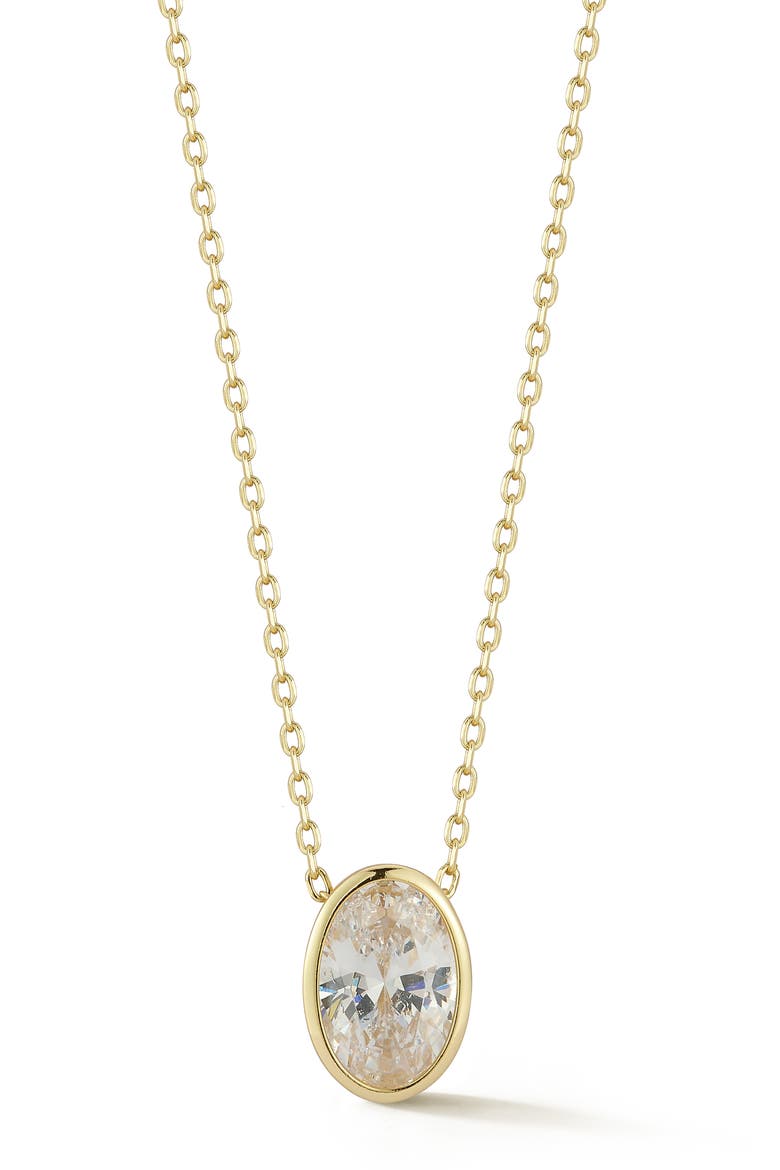Oval Cubic Zirconia Solitaire Pendant Necklace, Main, color, GOLD