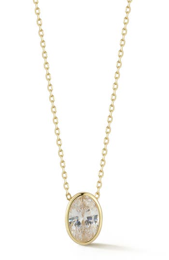 Glaze Jewelry Oval Cubic Zirconia Solitaire Pendant Necklace In Gold