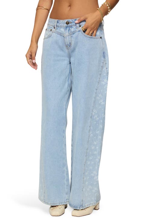 Floral Panel Low Rise Wide Leg Jeans