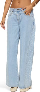 EDIKTED Floral Panel Low Rise Wide Leg Jeans