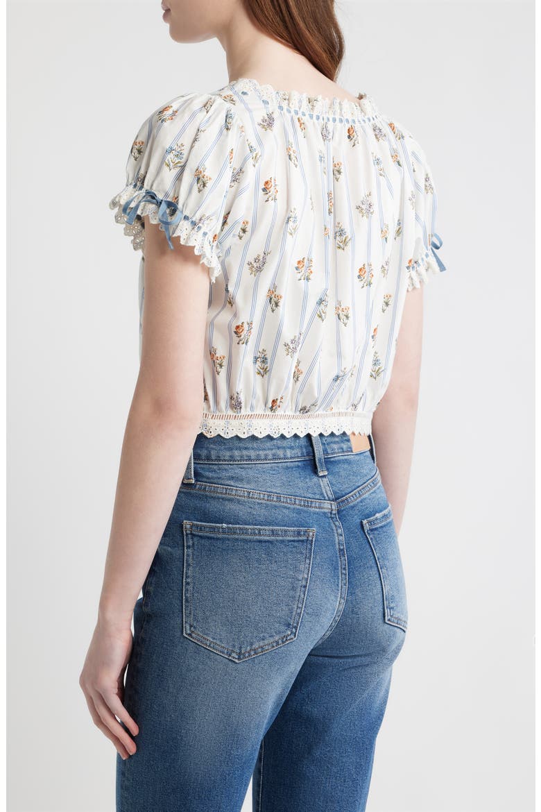 Nera Eyelet Ruffle Organic Cotton Crop Top, Alternate, color, FLEURS DE BORDEAUX