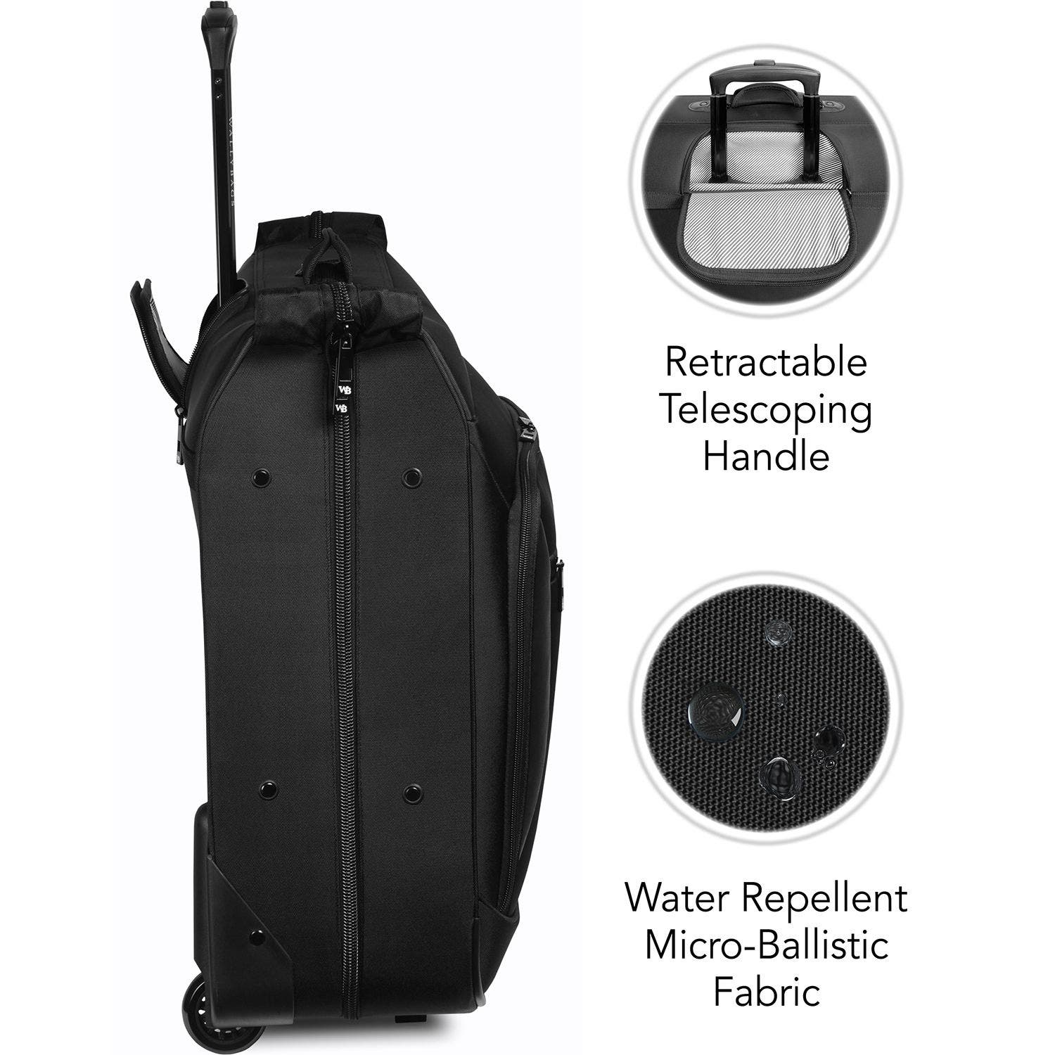 Wallybags 45" Premium Rolling Garment Bag with multiple pockets, Black, Alternate, color, Black