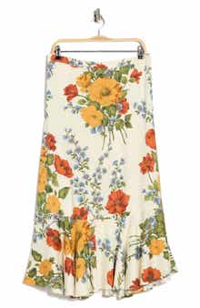 T Tahari Floral Print Flounce Skirt