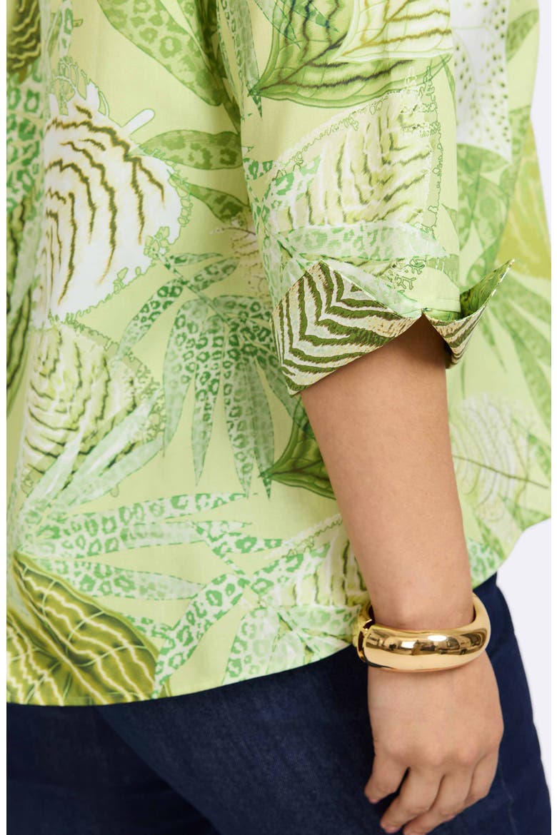 Agnes Mixed Print Three-Quarter Sleeve Cotton Popover Top, Alternate, color, GREEN MULTI