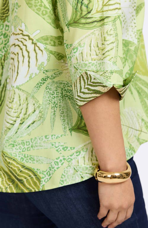Foxcroft Agnes Mixed Print Three-quarter Sleeve Cotton Popover Top In Green Multi