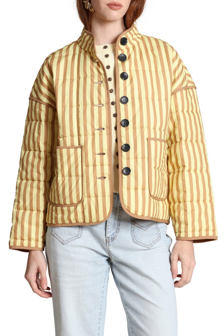 Stripe Boxy Quilted Cotton Blend Jacket, Main, color, BUTTER-NATURAL STRIP