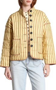 Avec Les Filles Stripe Boxy Quilted Cotton Blend Jacket