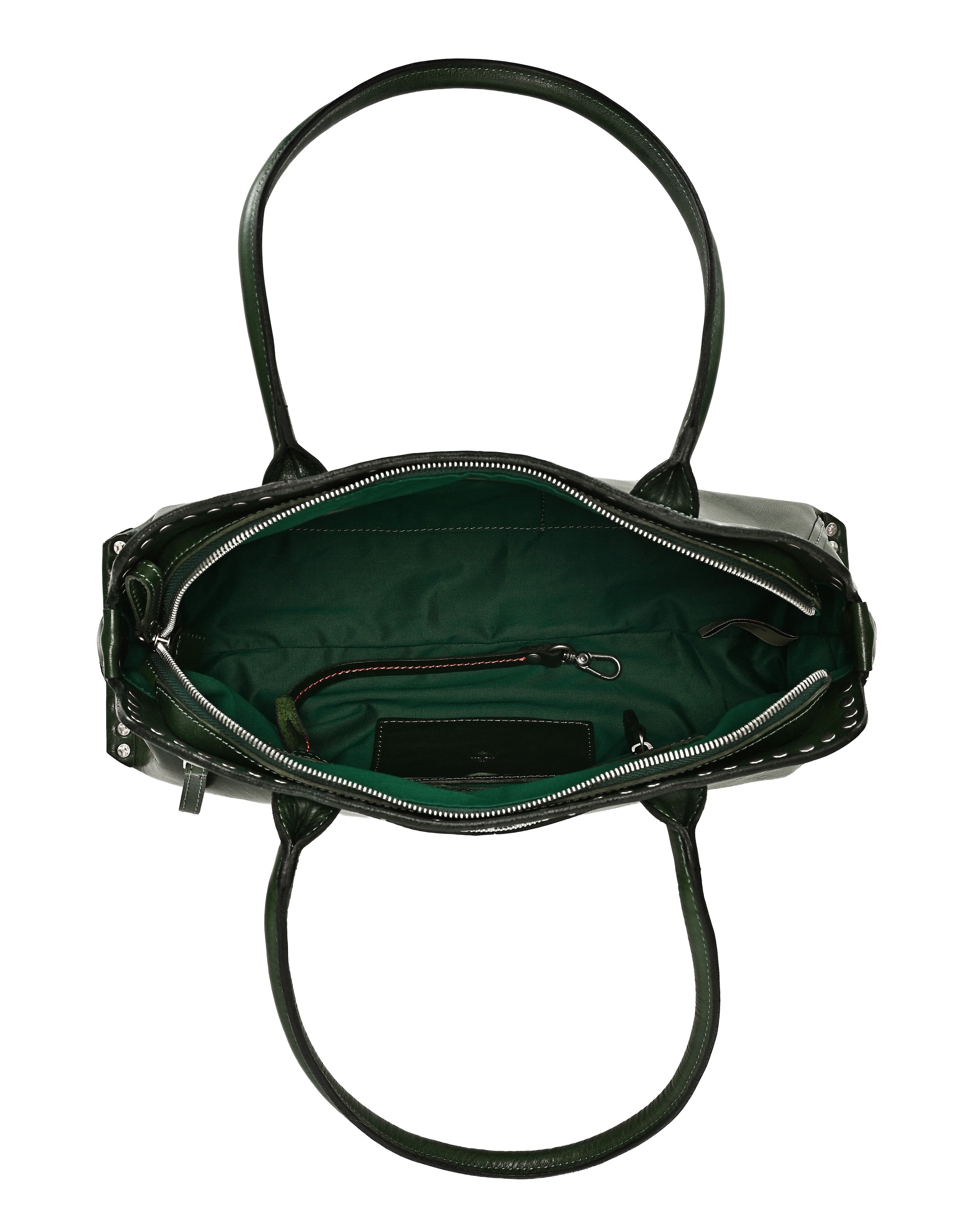 Soul Genuine Leather Studded Structured Shoulder Bag, Alternate, color, Kale