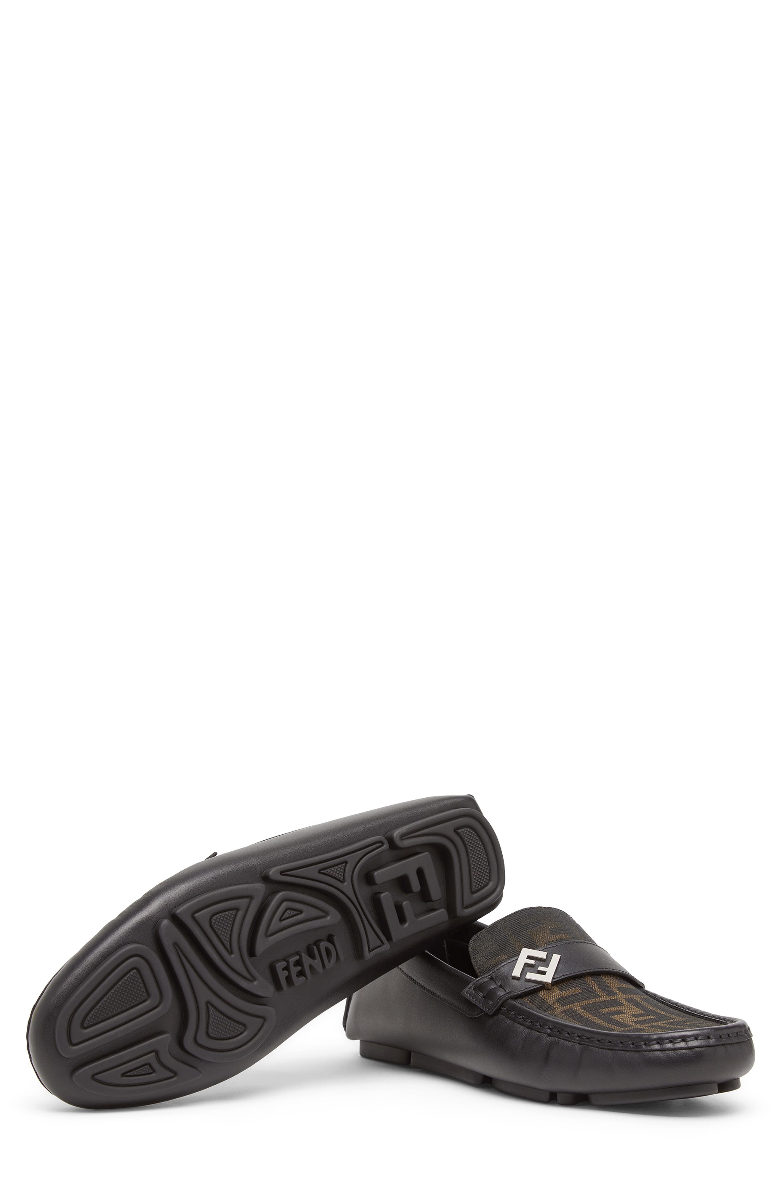 Fendi FF Square Driving Loafer, Alternate, color, Tobacco/ Nero