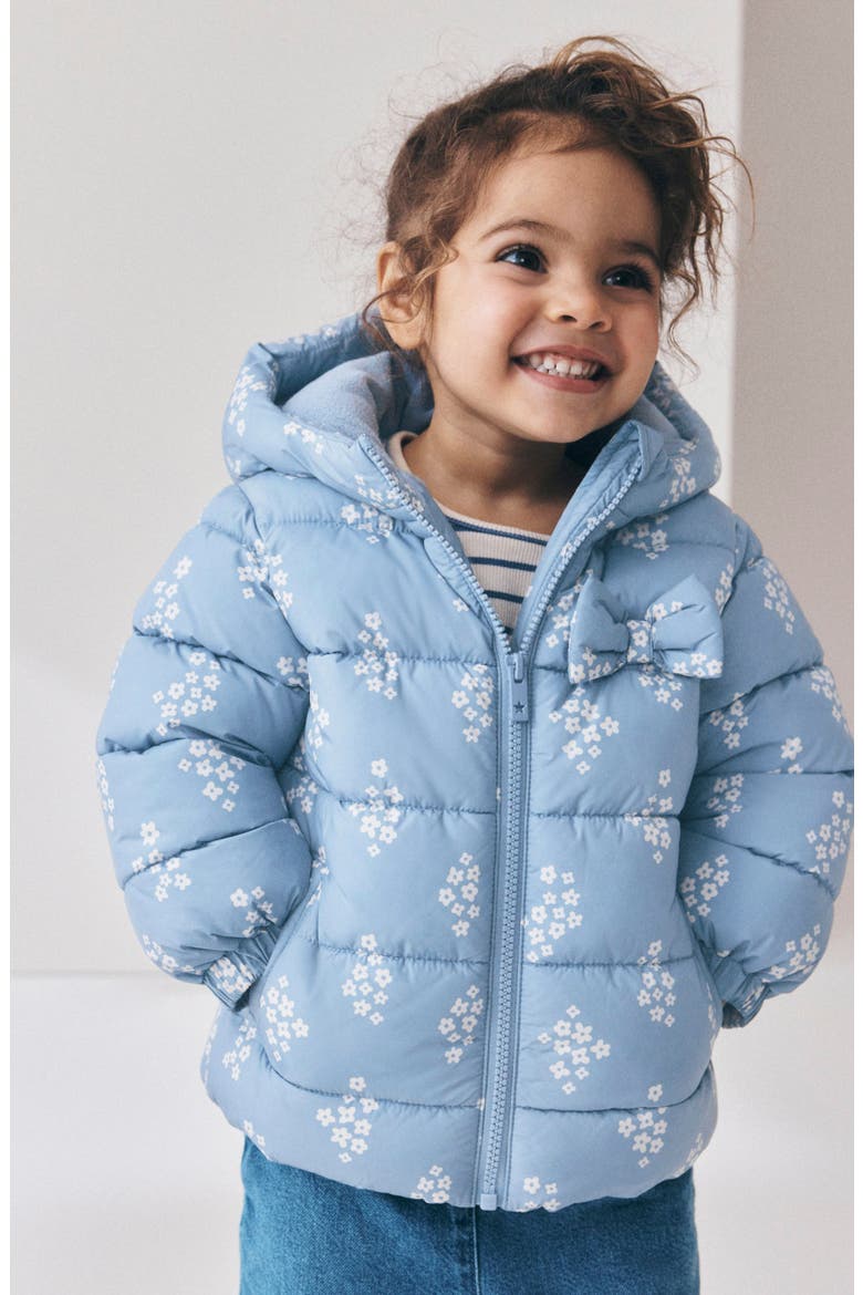 Kids' Ditsy Hooded Puffer Coat, Alternate, color, BLUE