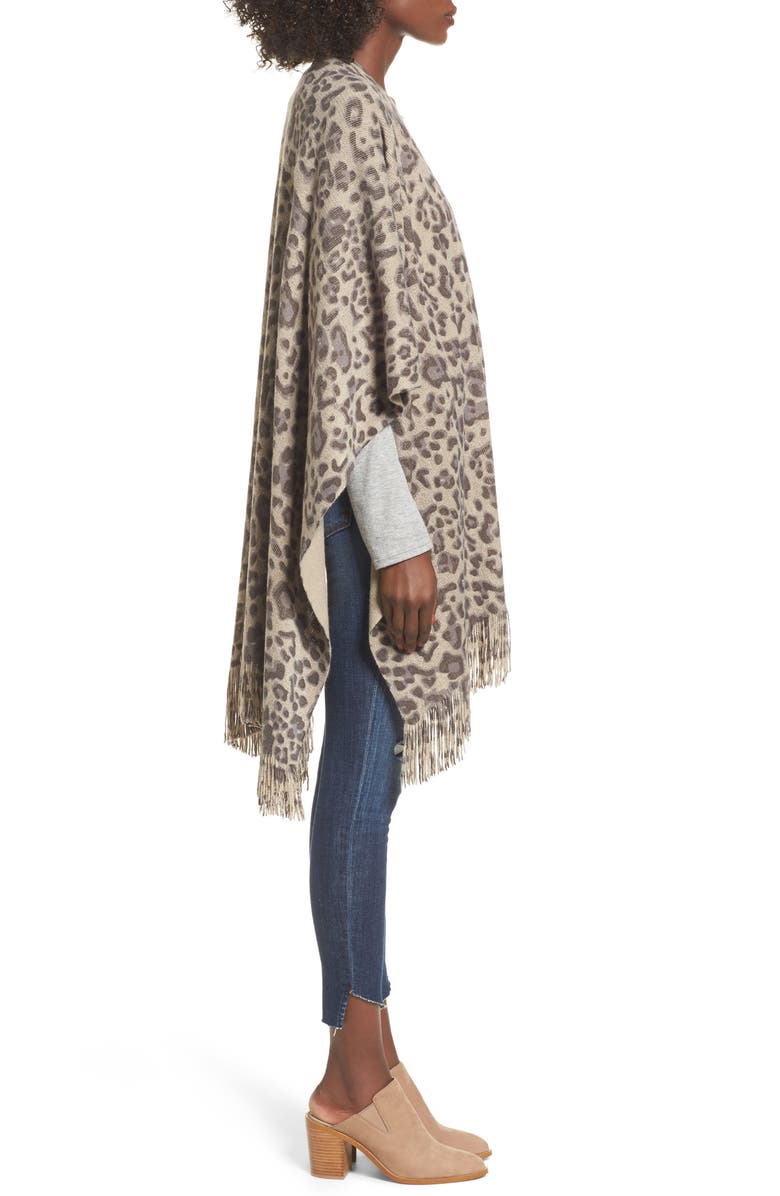Sole Society Leopard Print Fringe Wrap, Alternate, color,