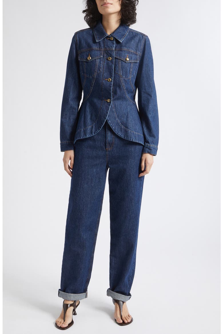Cotton Peplum Jacket, Alternate, color, BLUE JEANS