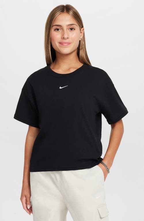 Nike Sportswear Kids' Essential Boxy Embroidered Swoosh T-shirt In Black