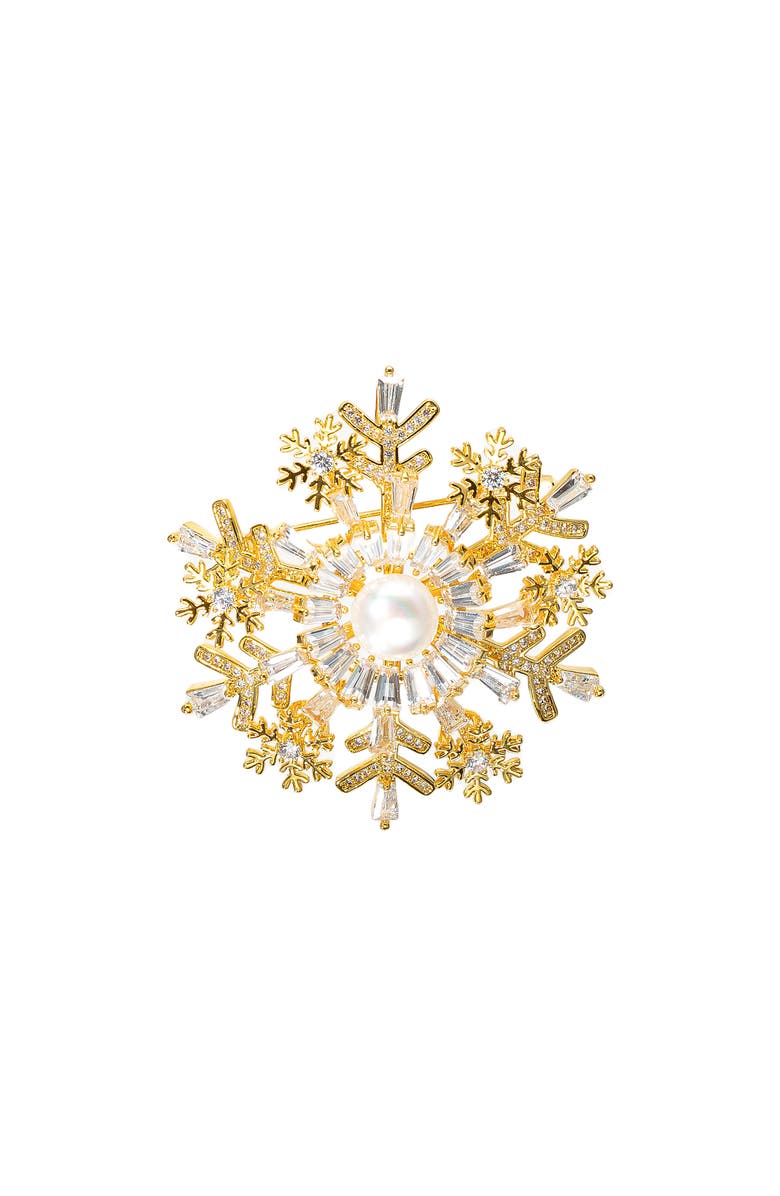 Classicharms Pavé Cubic Zirconia and Freshwater Pearl Snowflake Multi Way Brooch Pendant, Main, color,