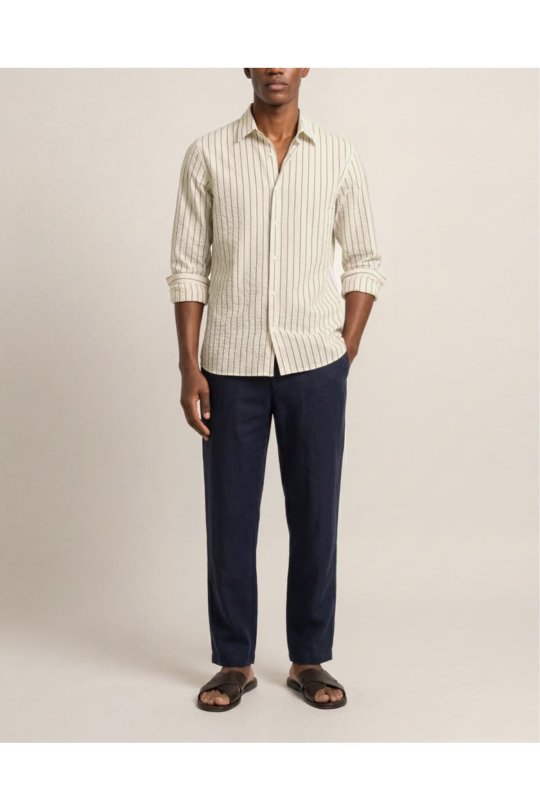Justin Seersucker Cotton Stripe Shirt, Main, color, Latte/Night Iris