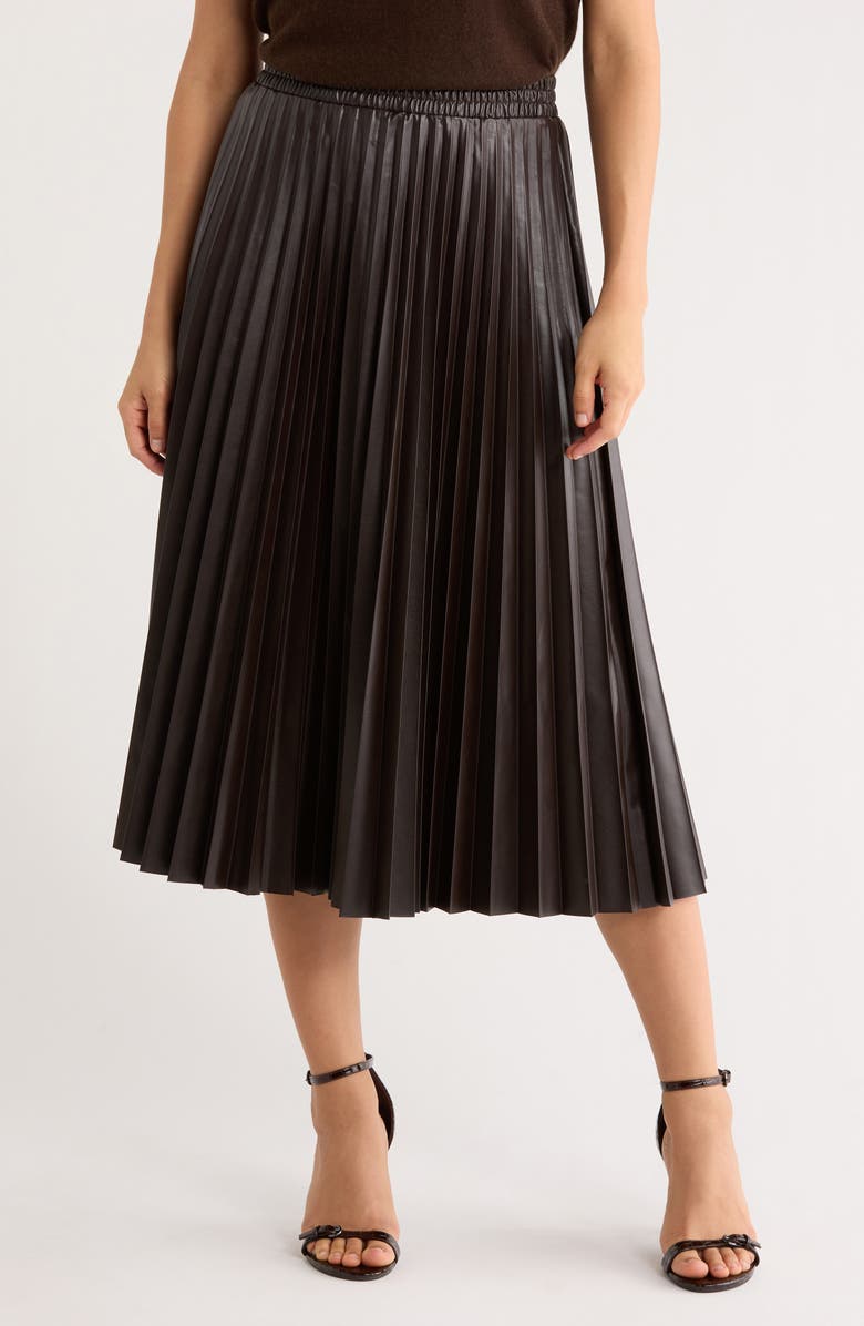 MAX STUDIO Pleated Midi Skirt, Main, color, Dkbrown-Dark Brown