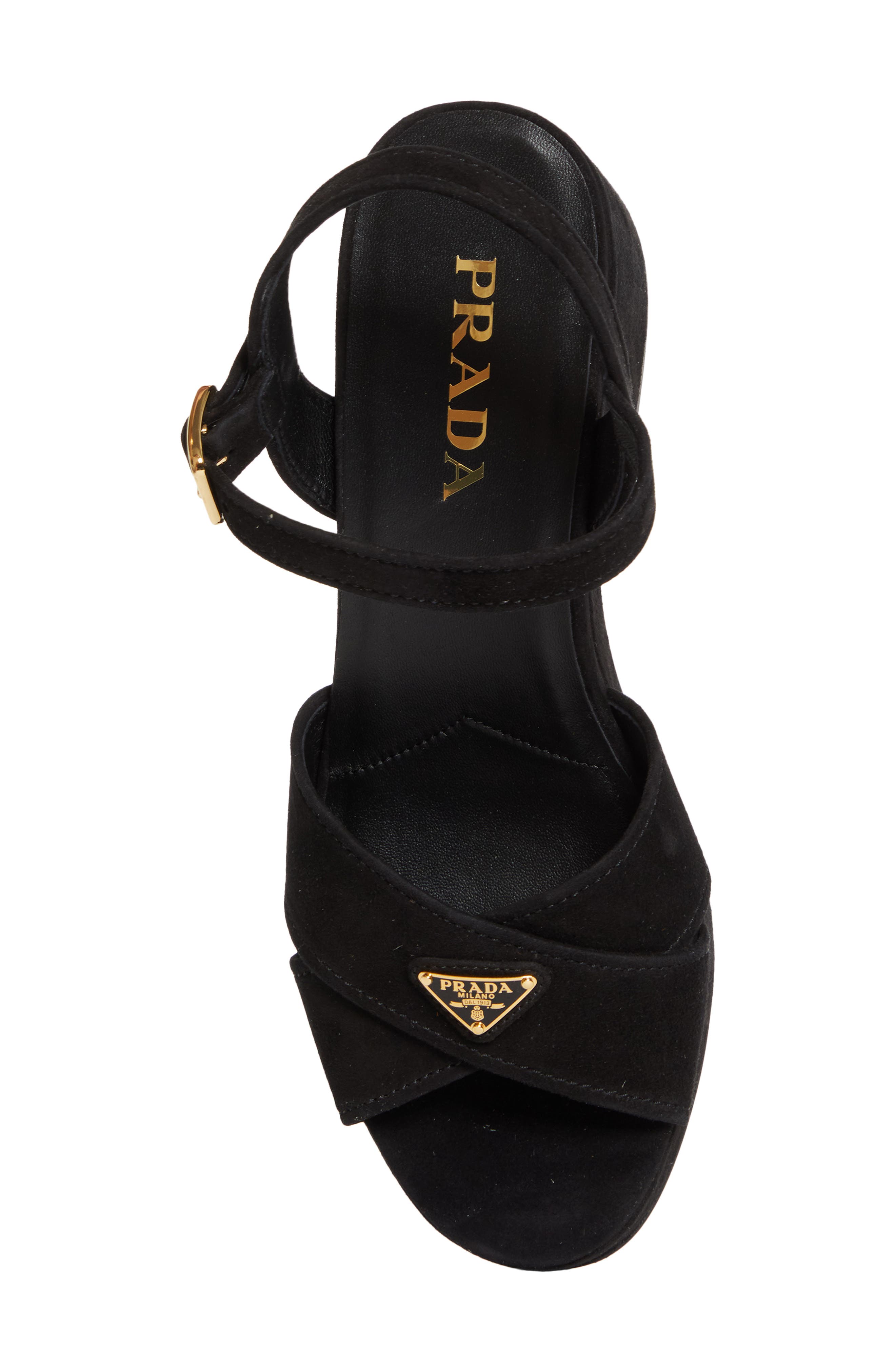 Prada Suede Platform Sandal, Alternate, color, Nero