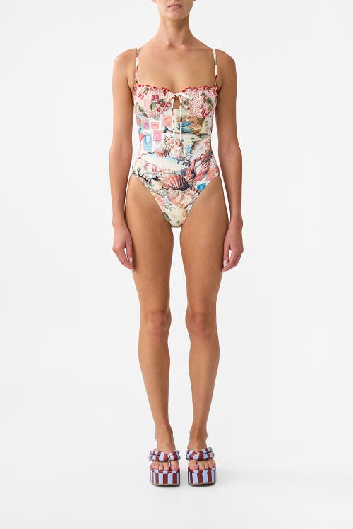 Camilla Ruched Cup Underwire One Piece W Tie Front Notes From The Road In Multi