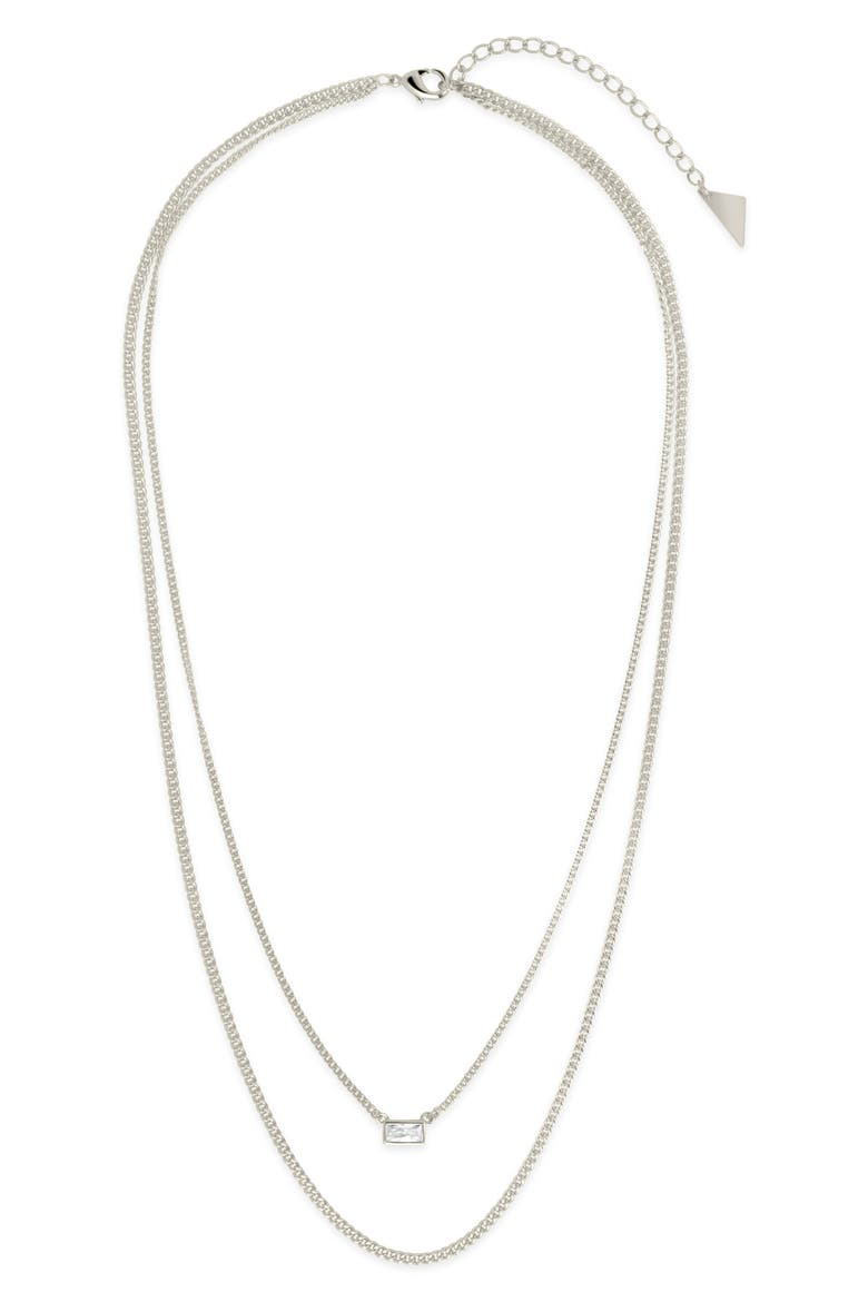 Baguette CZ Curb Chain Layered Necklace, Main, color, SILVER