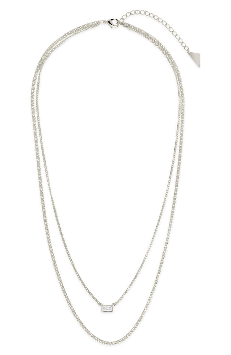 Sterling Forever Baguette CZ Curb Chain Layered Necklace, Main, color, Silver