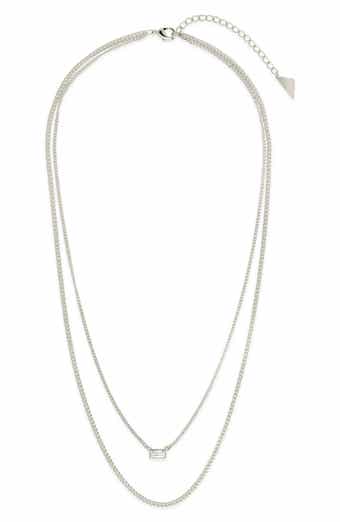 Sterling Forever Baguette CZ Curb Chain Layered Necklace