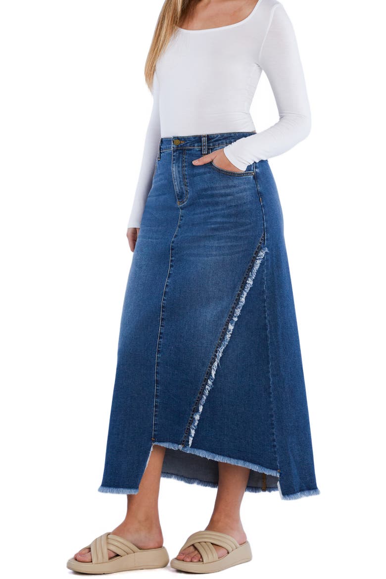 Two Step Denim Maxi Skirt, Alternate, color, FLOUNCE BLUE