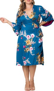 Kiyonna Gemini Floral Bell Sleeve Wrap Dress
