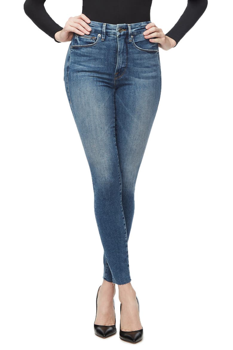 Good Legs High Waist Raw Hem Skinny Jeans, Main, color, BLUE282
