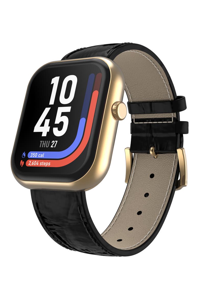 iTouch Air 5 Leather Strap Smartwatch, 36.8mm x 45.6mm, Main, color, GOLD/ BLACK