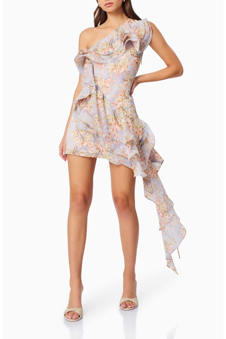 Sahara Floral One-Shoulder Minidress, Alternate, color, LAVENDER MULTI