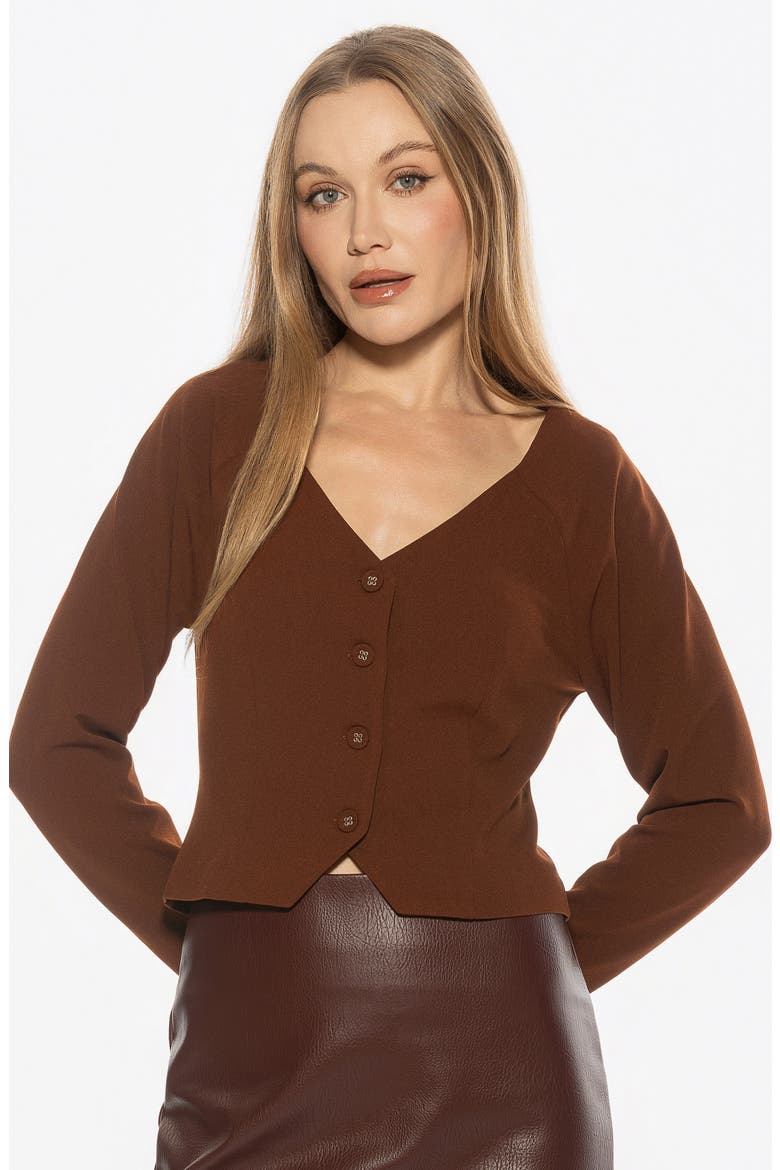 Delyra Back Belt Front Button Crop Top, Alternate, color, BROWN