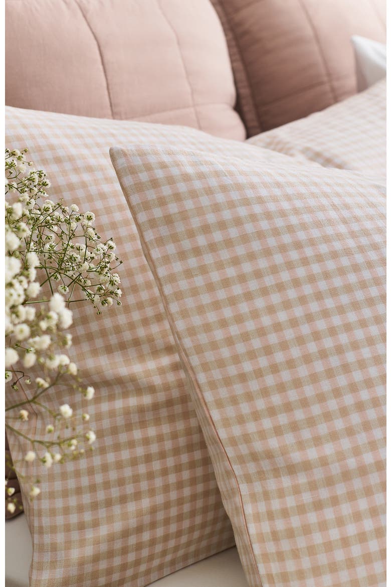 Gingham Yarn Dye Airy Cotton Pillowcase Pairs, Alternate, color, Pink