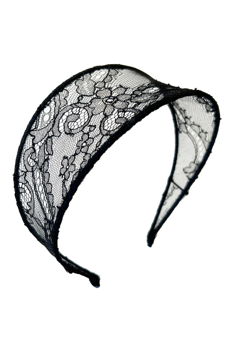 Thalia Lace Headband, Main, color, BLACK