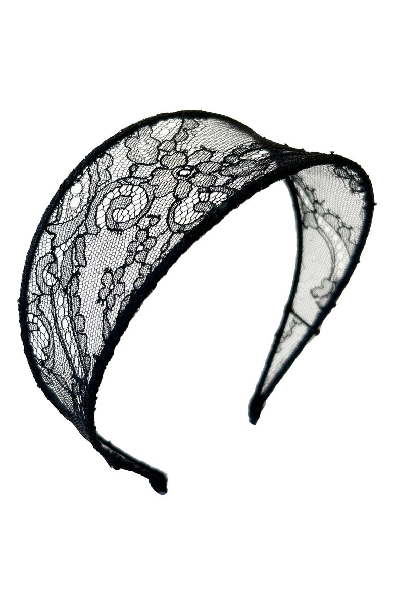 Jennifer Behr Thalia Lace Headband, Main, color, Black