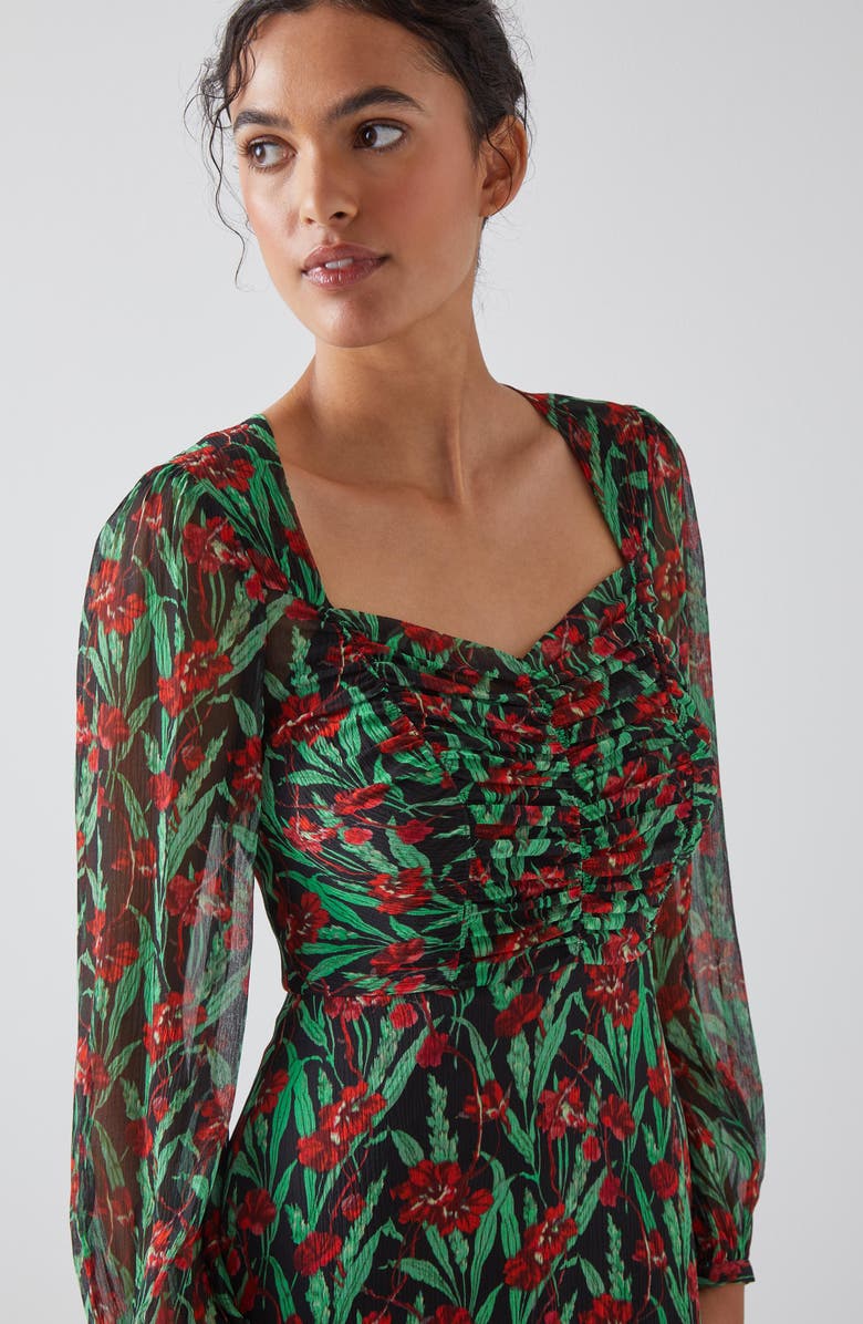 LK Bennett Mertyl Floral Long Sleeve Silk Midi Dress, Alternate, color, 