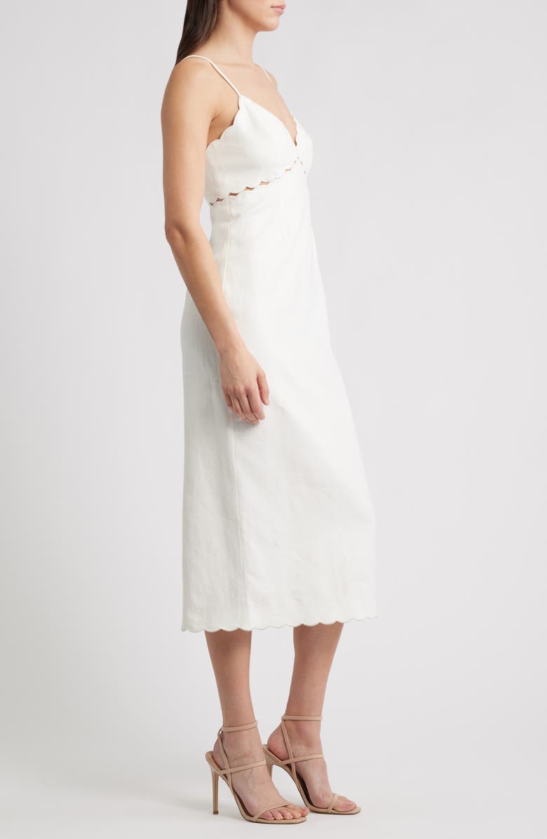 LoveShackFancy Sydelle Embroidered Trim Linen Midi Dress, Alternate, color, 