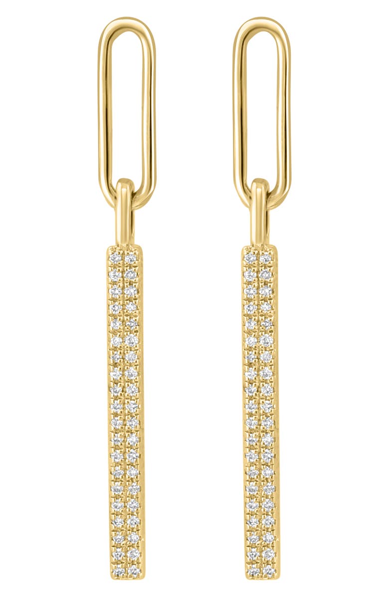EFFY 14K Gold Plated Sterling Silver Pavé Diamond Bar Drop Earrings, Main, color, Gold/ Diamond