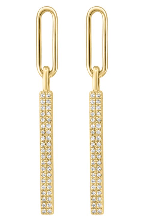 14K Gold Plated Sterling Silver Pavé Diamond Bar Drop Earrings