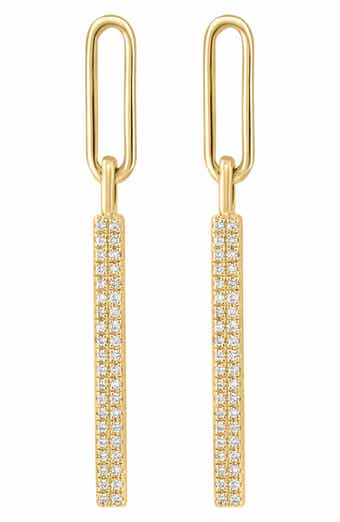 EFFY 14K Gold Plated Sterling Silver Pavé Diamond Bar Drop Earrings