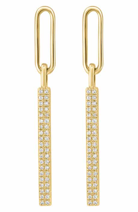 EFFY 14K Gold Plated Sterling Silver Pavé Diamond Bar Drop Earrings