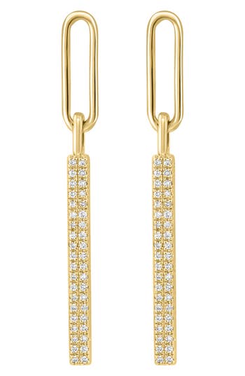 Effy 14k Gold Plated Sterling Silver Pavé Diamond Bar Drop Earrings