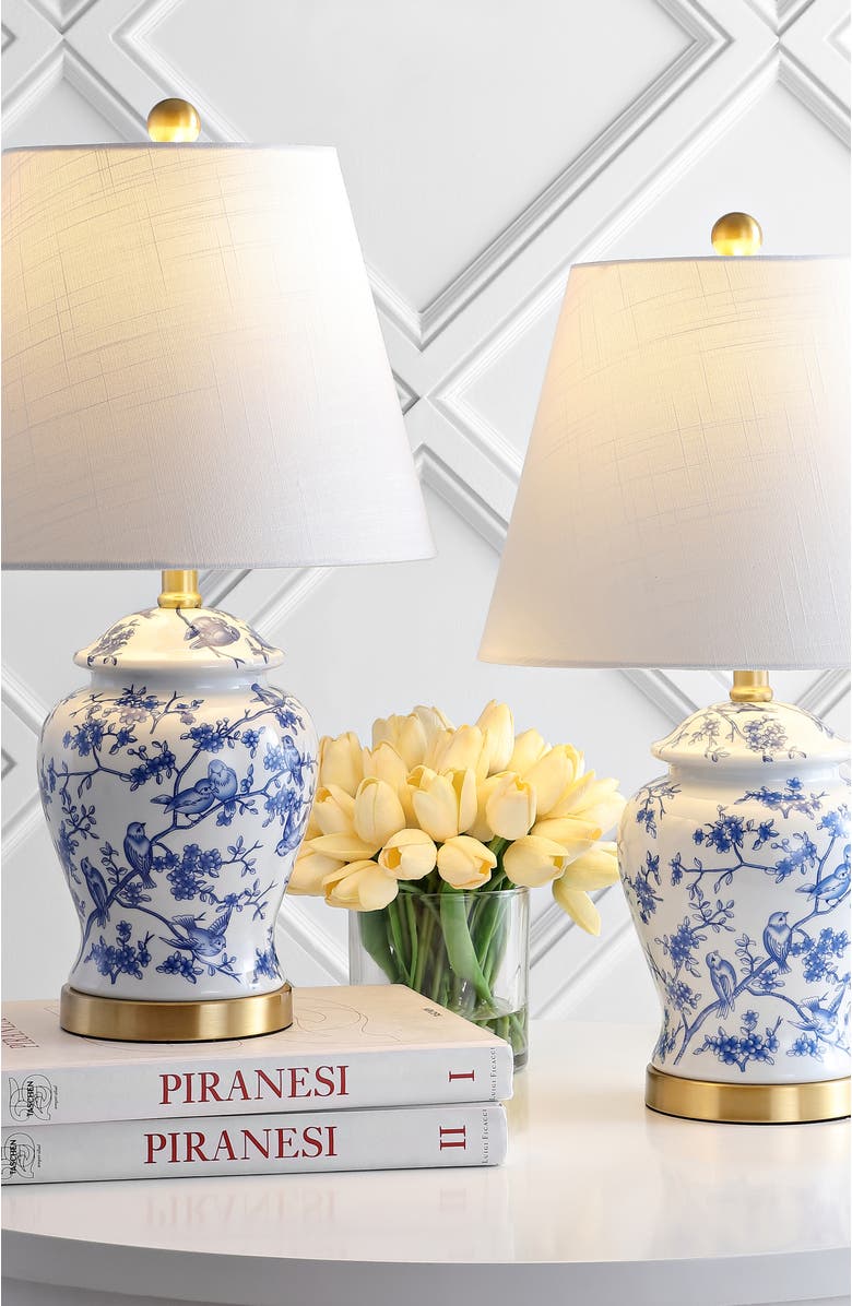 JONATHAN Y Penelope 22" French Country Cottage Ceramic/Iron Chinoiserie Ginger Jar LED Table Lamp, Alternate, color, Blue/White