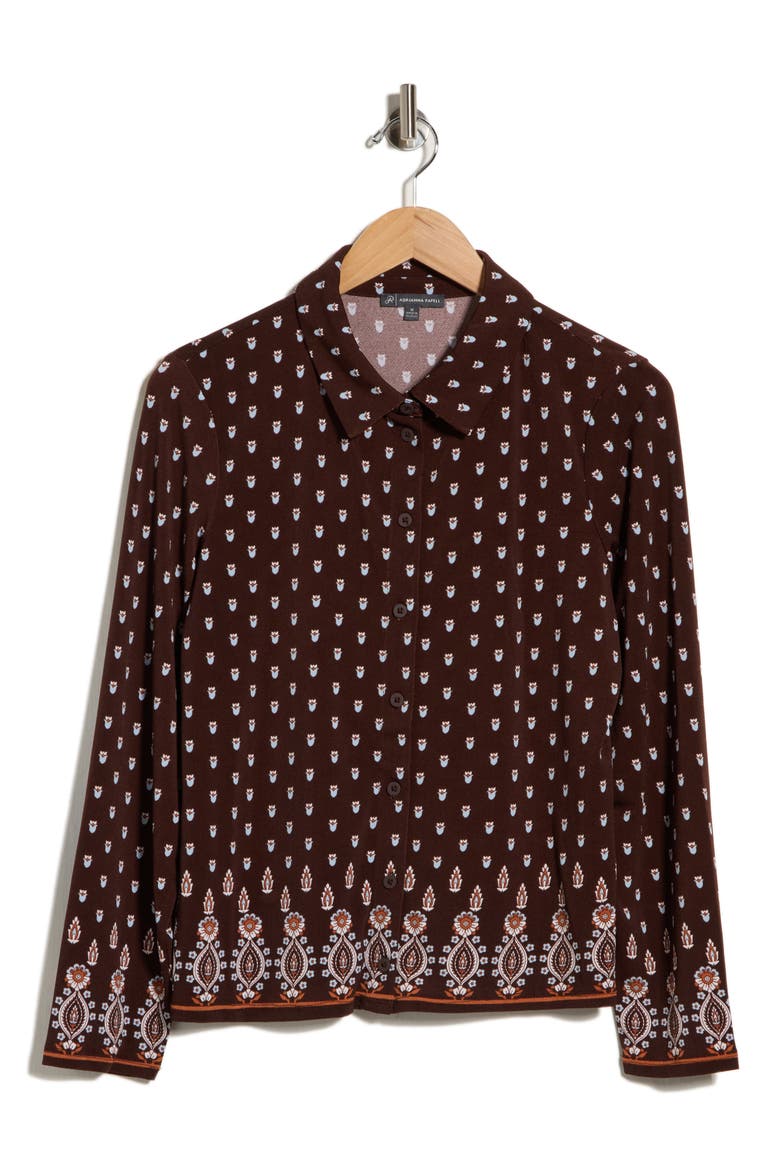 Tulip Print Button Front Knit Top, Alternate, color, CHOCOLATE TULIP BORDER