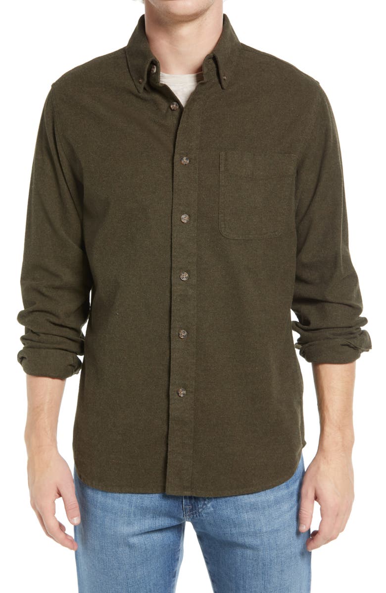 Schott NYC Heather Flannel Long Sleeve Button-Up Shirt, Alternate, color, Olive